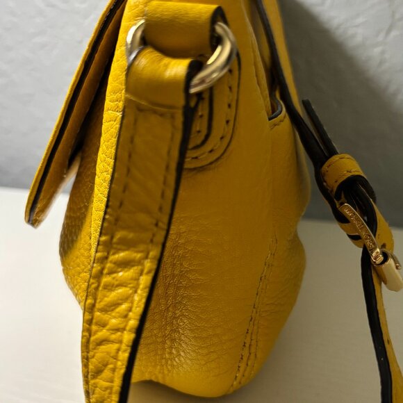 Michael Kors Citrus Yellow Pebbled Leather Small Flap Crossbody Bag - Picture 2 of 10